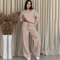 Clothing Solid Round Neck Long Sleeve Loose Fashion Casual Wide Leg Pants Suit