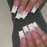 European American Sweet Cool Wearable Nails Bowknot Pearl Nail Art Water Pipe Type Long False Nails Finished Product