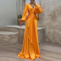 Cross waist Pleated Long sleeved Slim Dress