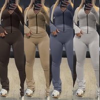 Two Piece Set Zip Up Top High Waist Slim Fit Pants Suit Sport Wear Casual Fall Winter Jogging Outfits Set 2024