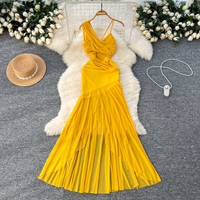 Yellow Dress Female Holiday Style Long Dress 2025 New Scheming Off Shoulder Sling Slim Irregular Hip Dress