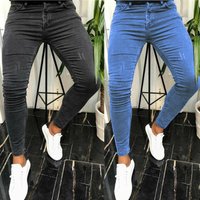 Slim Fit Ripped Cotton Jeans Casual Street Style Distressed Mid Stretch Denim Pants Spring Summer