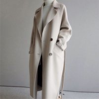 Women's Clothing winter new mid length beige woolen waitmore long waist knee length woolen coat