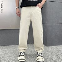  Washed Denim Jeans Relaxed Fit Straight Leg Casual Trousers Urban Streetwear