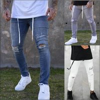 Men's Clothing white slim fit ripped foot pants paint tether jeans