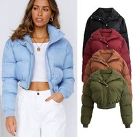 Clothing fashion short slim lapel solid long sleeved zipper cotton jacket