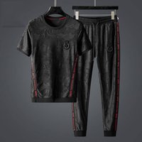Clothing High end light luxury short sleeved two piece suit summer fashion brand jacquard casual sports suit large