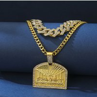 Zinc Alloy Full Diamond Hip Hop Pendant Men's And Women's Cuban Chain Personality Oil Painting Style Combination Necklace Hip Hop Style Alloy Necklace