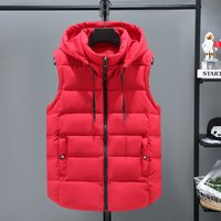  Thickened Zip Up Hooded Vest Side Pockets Slim Fit Casual Wear Autumn Winter 