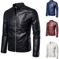 Men's Clothing Slim Fit Fashion Stand Collar Men’s Slim Fit PU Leather Jacket – Korean Style Biker Coat, Waterproof & Stylish For Casual Wear