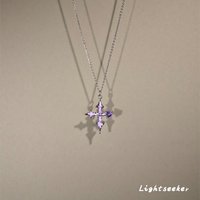 【Xunguang】Dark Series Flashing Purple Cross Zircon Necklace Punk Style Y2K Hot Girl Collarbone Chain