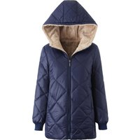 Women's Quilted Puffer Jacket – Winter Long Sleeve Coat With Diamond Stitch Design, Loose Fit Polyester Outerwear For Casual & Streetwear Fashion