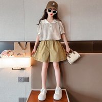 Korean Version 2024 Doll Neck Short Sleeve Fashionable Summer Stripe Two Piece Set