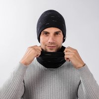 Apparel Accessories stock Winter fleece lined Knitted Wool Hat Big Head Fashionable All match Neck Hat Two piece Set