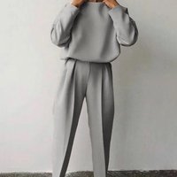 Women's Clothing 2024 autumn and winter new loose solid color long sleeved casual pants suit two piece set