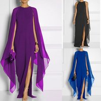 chiffon sleeveless shawl evening gown long dress