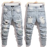 AM Foreign Trade High Street Skinny Jeans Ripped Stretch Painted Appliqué Cross Border 8809