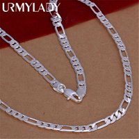 wholesale high quality Mens 6MM flat Sterling sier Necklace Fashion Jewelry women men solid chain wedding gift