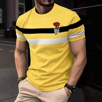 Men's Clothing Simple Geometric Contrast Stripes Printing High Street Loose Mesh Breathable Short Sleeved Round Neck T Shirt