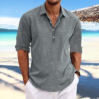 Mans clothing plus solid shirt linen lapel long sleeve casual shirt