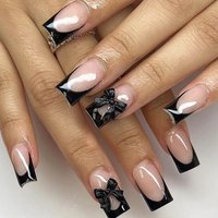 Short Giny Face European and American French Style Black Bow Pure Desire All-match Sweet Wear Armor Simple Ins All-match 24 Pieces