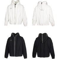 Thugclub Silver Mask Hoodie – Distressed Zip-Up With Metal Face Plate | Boxy Streetwear (Black/White)