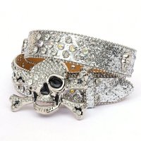 High end Skull Pattern Rhinestone Inlaid Fashionable Personality Trendy Belt