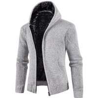 Men's Clothing 2024 Winter Men's fleece-lined Thickened Hooded Sweater Cardigan Jacket Fashion Slim Knitwear Coat