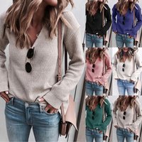 fashion V neck knit top sweater