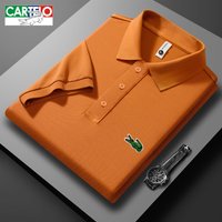 CARTELO Crocodile Men‘s Short Sleeve Polo Shirt - Vibrant Orange Pique Cotton, Breathable & Wrinkle-Resistant, Classic Green Crocodile Logo, Casual Su