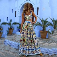 clothing sexy temperament suspender print dress suit beach skirt two piece