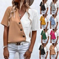2023 Summer sV neck Contrast Short Sleeve Shirt