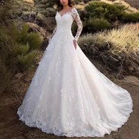Sexy Heavy Industry Lace Wedding Dress Flower Tail Big Swing Evening Dress