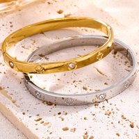 Stainless Steel Four-Leaf Clover Ins Vacuum Electroplated Diamond Bracelet Gold Bangles