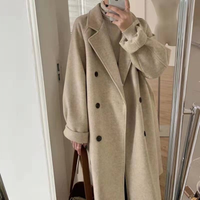 Xi Wu Women's Elegant Woolen Coat, Stylish And Warm Outerwear, Thickened Mid-length Jacket For Autumn And Winter, Hepburn Style