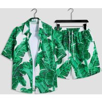 Clothing seaside beach vacation suit loose plus couple trendy short sleeved floral shirt casual two piece set