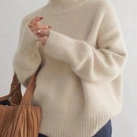 European Autumn Winter Thickened High Neck Wos Loose Versatile Knitted Pullover Sweater Lazy Style Base Shirt