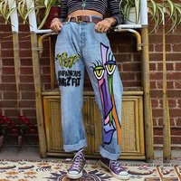 Abstract Horse Face Street Wide leg Fashion Jeans Long Mopping Pants Winter Products 2119