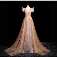 Women's Clothing High End Annual Meeting Sequined V Neck Wedding Dress Host Beautiful Voice Solo Vocal Art Examination