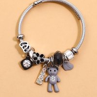 Family Fashionable DIY Love Diamond Set Little Bear Pendant Student Titanium Steel Adjustable Bracelet