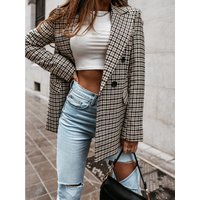 Women's autumn and winter plaid long small suit jacket
