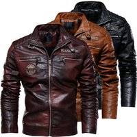 Biker PU Leather Jacket Winter Warm Lined Motorcycle Coat Retro Rugged Style 