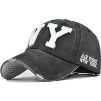 Washed matching NY cotton baseball cap cartoon embroidery large embroidery stitching distressed duckbill cap