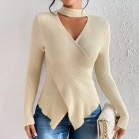 fashion ins style simple solid design sense V neck pullover sweater
