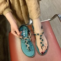 Roman Sandals Flat soled Clip toe Rhinestone Sandals Bohemian Fashion Beach Sandals
