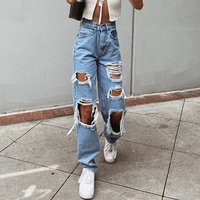 Women's fashion jeans ripped thin wash jeans pants
