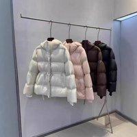 Winter Thick Puffer Coat Waist Tie Elegant Chanel Style Quilted Jacket Black White Brown Pink