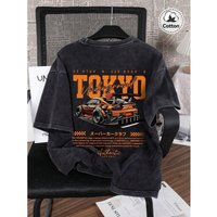 Men's Pure Cotton T-Shirt Spring Summer Racing Pattern Short Sleeve Casual Top for Men