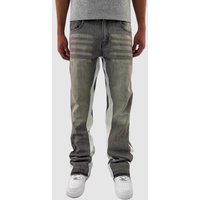 Vintage Patchwork Denim Jeans For Men Distressed Washed Straight Leg Hip Hop Pants With Raw Hem Streetwear Style