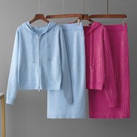 Clothing high quality fashion niche fashion bright diamond hooded suit + mid length skirt autumn winter short skirt suit